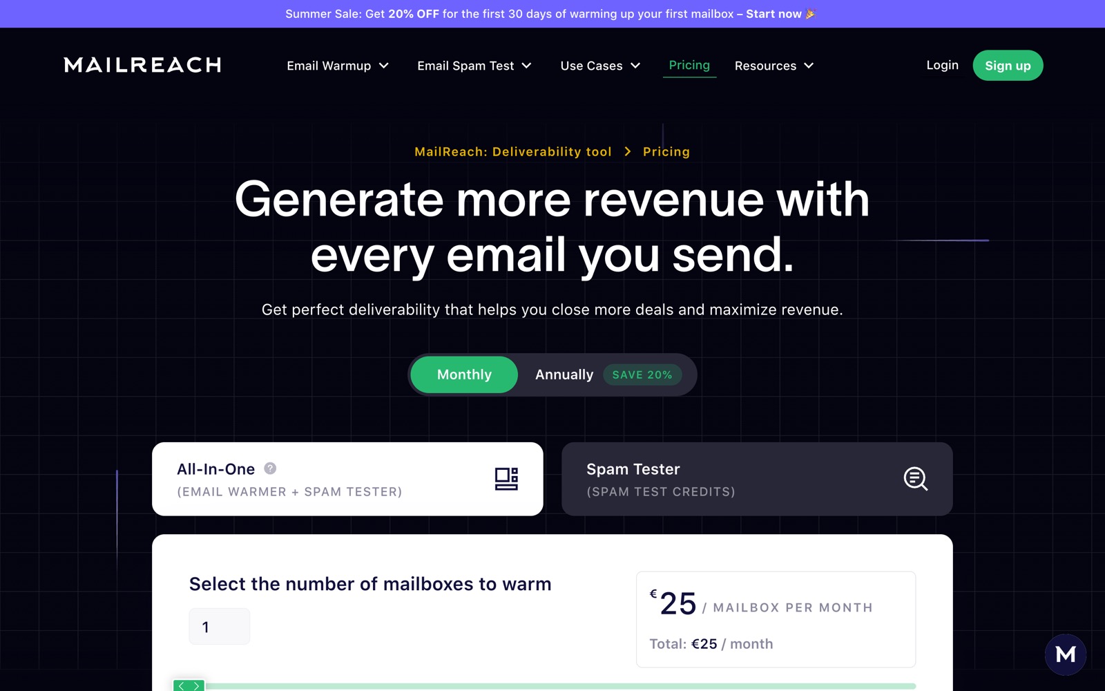 MailReach pricing page